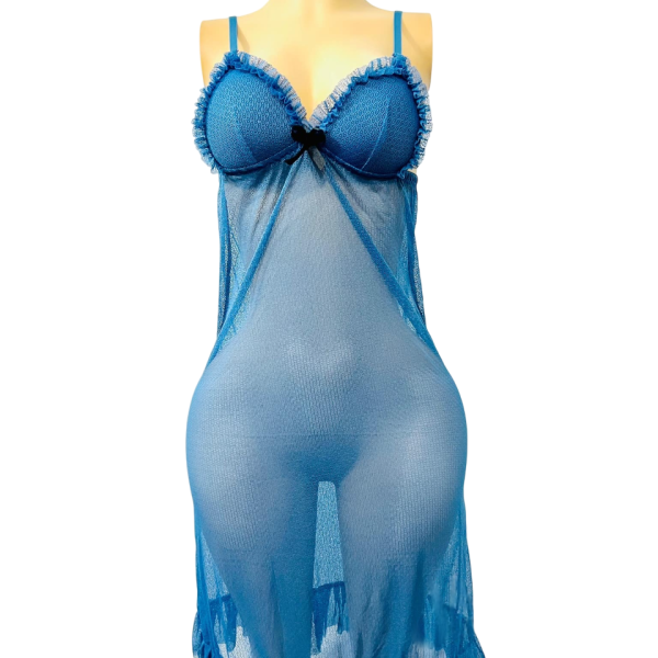 Net Self Design Ladies Sky Blue Night Dress