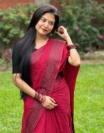 দেশীয় তাঁতের পিওর সুতি শাড়ি  - Pure cotton saree - Magenta - Image 3