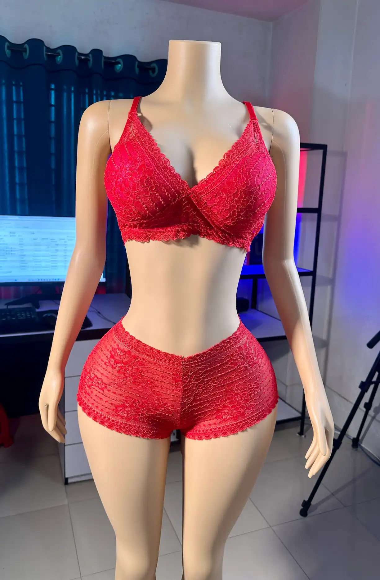 IMG_8822.JPG Comfortable Foam Net Bra & Panty Set - (Red Les ) - Image 1