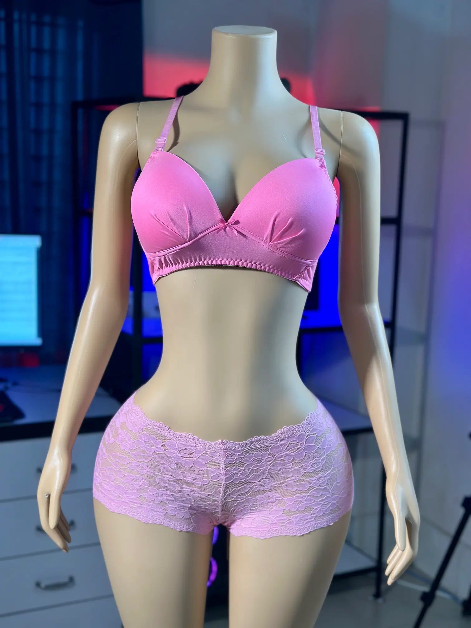 IMG_8849.JPG Comfortable Foam Net Bra & Panty Set - ( Pink solid ) - Image 1