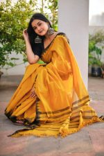 দেশীয় তাঁতের পিওর সুতি শাড়ি  - Pure cotton saree - Yellow