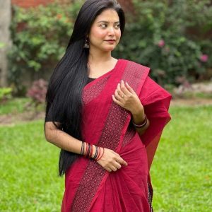 দেশীয় তাঁতের পিওর সুতি শাড়ি  - Pure cotton saree - Magenta