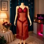 Net Self Design Ladies Magenta Color Night Dress - Image 2