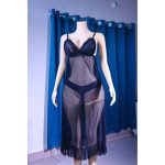 Net Self Design Ladies Black Night Dress - Image 2