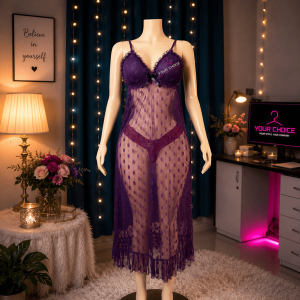 Net Self Design Ladies purple Color Night Dress