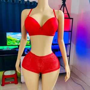 Comfortable Foam Net Bra & Panty Set  - (Red solid ) SET - S2