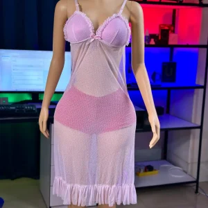 Net Self Design Ladies Light Pink Night Dress