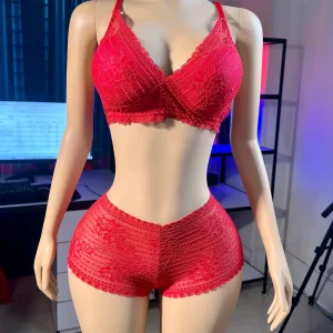 Comfortable Foam Net Bra & Panty Set  - (Red Les ) SET - L2