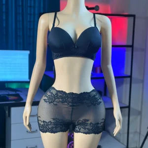 Comfortable Foam Net Bra & Panty Set  - (Black solid ) SET - S1