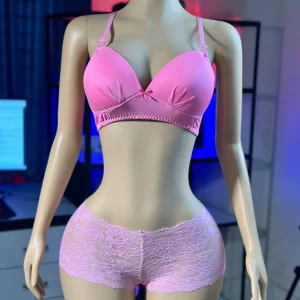 Comfortable Foam Net Bra & Panty Set  - ( Pink solid ) SET - S4