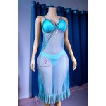 Net Self Design Ladies Sky Blue Night Dress - Image 2