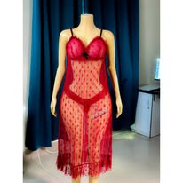 Net Self Design Ladies Red Color Night Dress