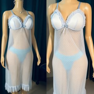 Net Self Design Ladies Light Sky Blue Color Night Dress