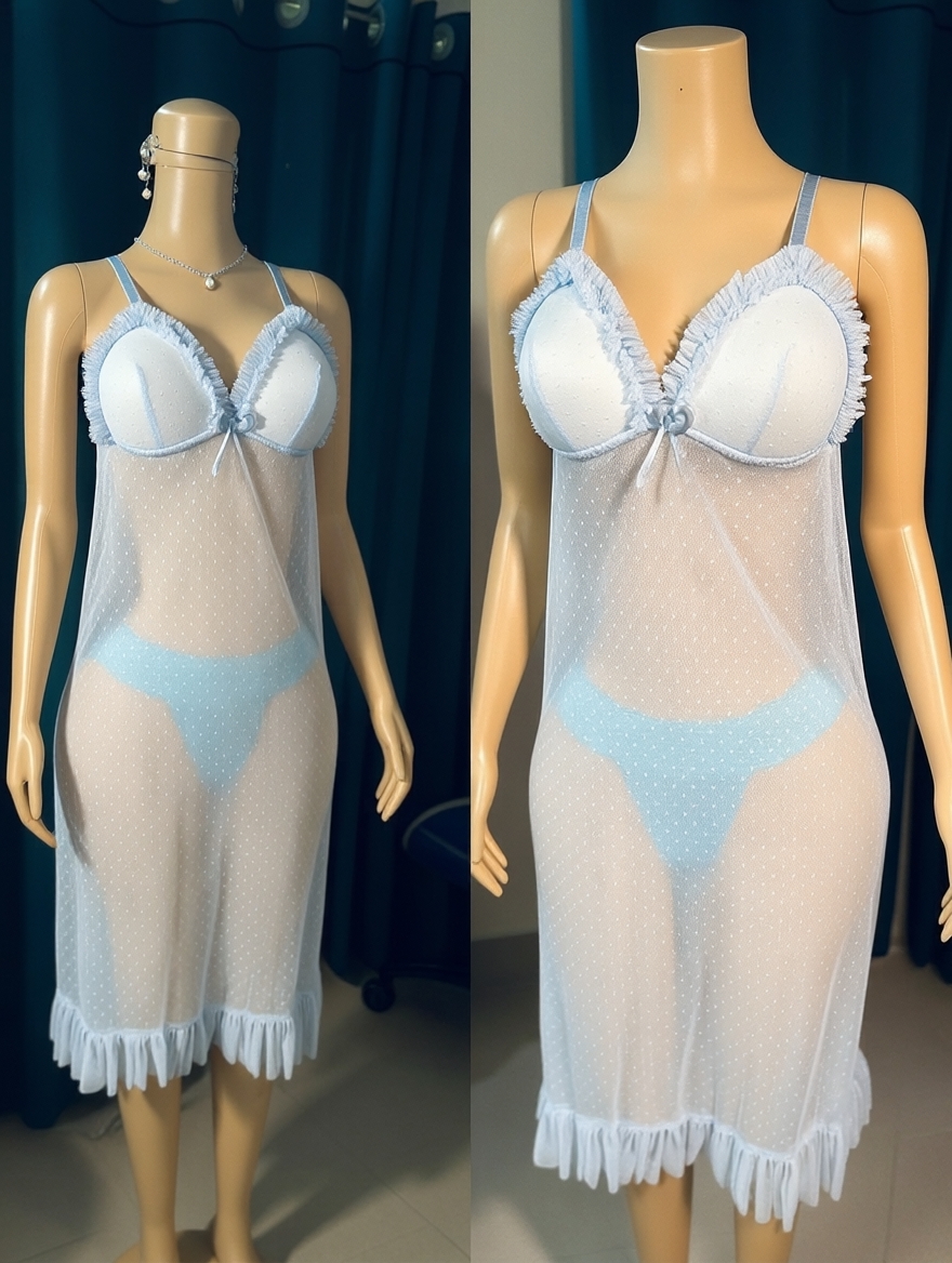 WhatsApp Image 2026-07-10 at 12.15.50 PM (1) Net Self Design Ladies Light Sky Blue Color Night Dress - Image 1