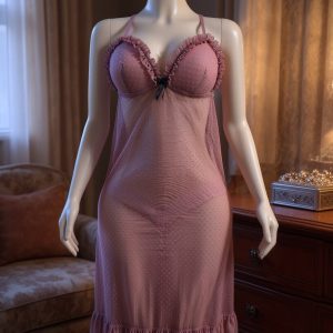 Net Self Design Ladies Dusty Pink Color Night Dress