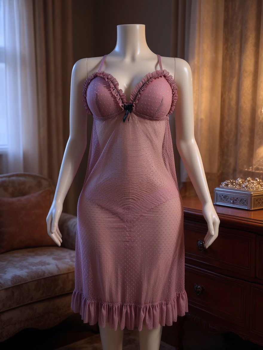 WhatsApp Image 2026-07-10 at 12.15.50 PM Net Self Design Ladies Dusty Pink Color Night Dress - Image 1