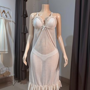 Net Self Design Ladies Golden Color Night Dress