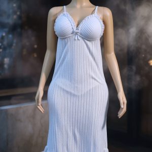 Net Self Design Ladies White Color Night Dress